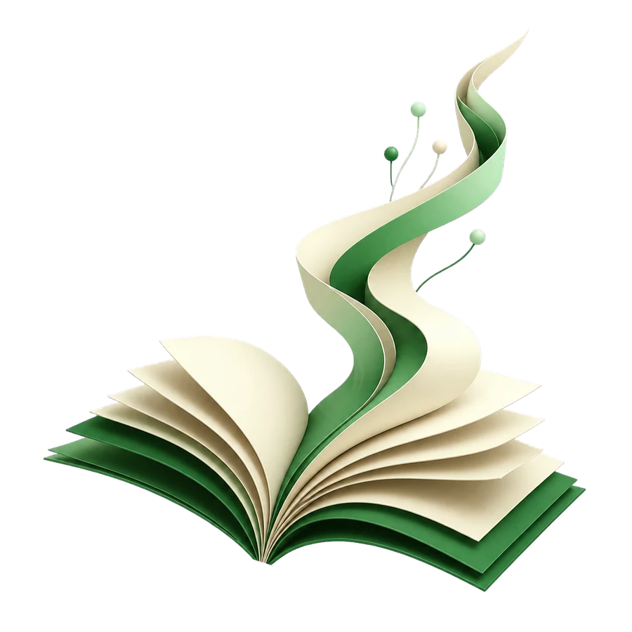 An open book whose pages rise into a path, symbolising continuous learning